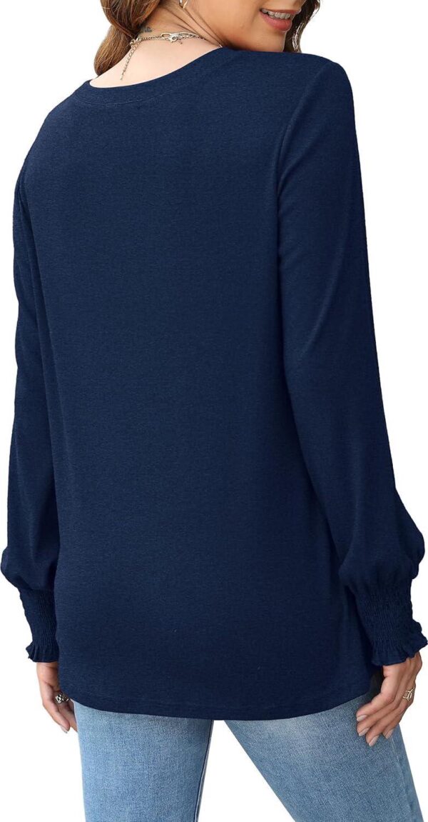 OFEEFAN Women's Tunic Tops Ruffle Sleeve Shirts Pleated Front Blouses Fall Travel Outfits S-3XL - Image 3
