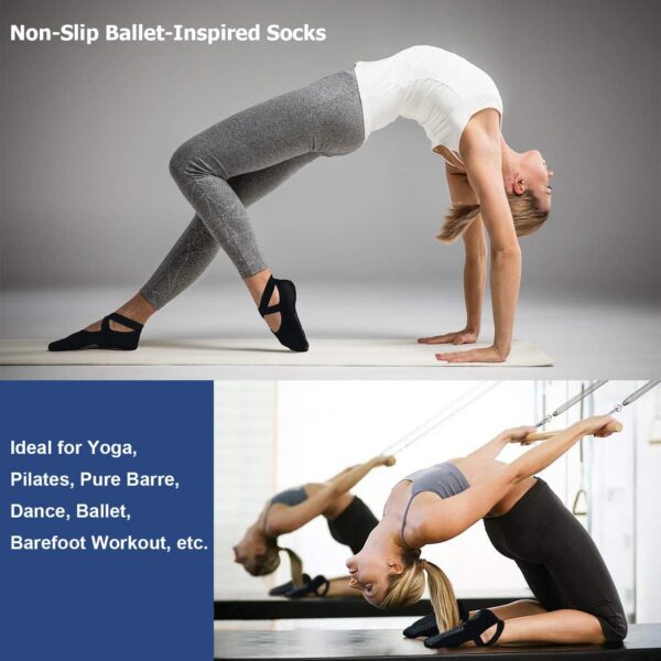 Ozaiic Yoga Socks for Women Non-Slip Grips and Straps, Ideal for Pilates, Pure Barre, Ballet, Dance, Barefoot Workout - Image 2