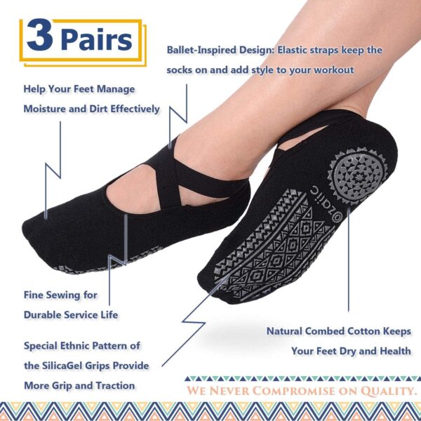 Ozaiic Yoga Socks for Women Non-Slip Grips and Straps, Ideal for Pilates, Pure Barre, Ballet, Dance, Barefoot Workout - Image 4
