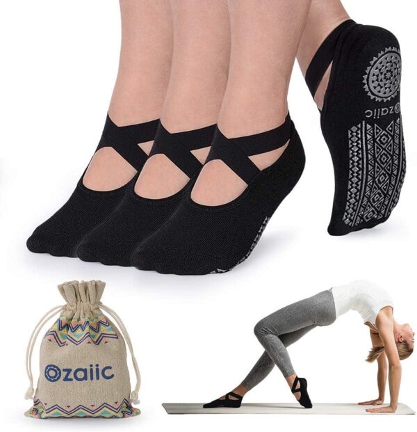 Ozaiic Yoga Socks for Women Non-Slip Grips and Straps, Ideal for Pilates, Pure Barre, Ballet, Dance, Barefoot Workout