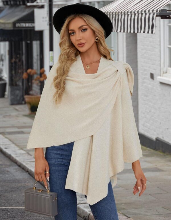 PULI Womens Large Cross Front Poncho Sweater Wrap Topper Knitted Elegant Shawls Cape for Fall Winter - Image 5