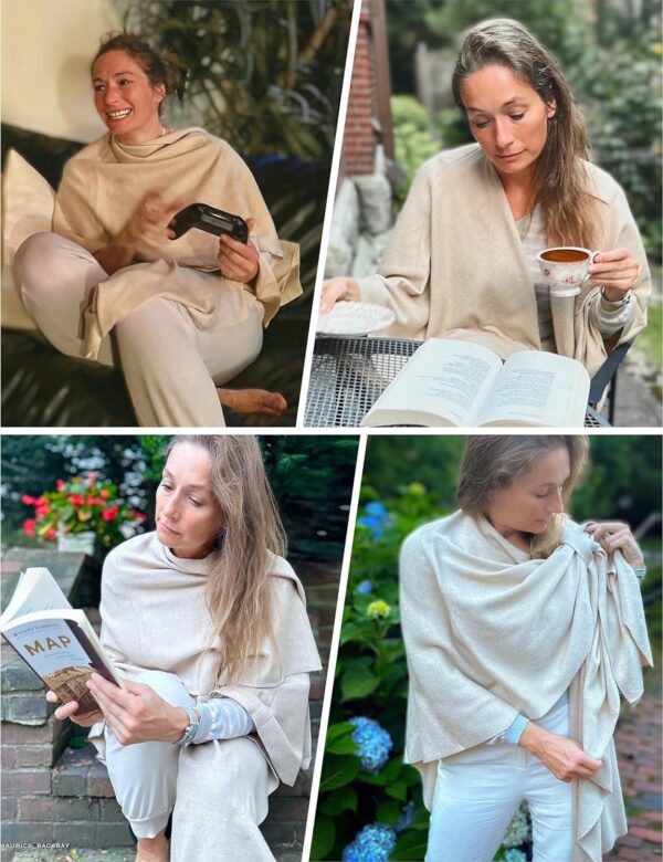 PULI Womens Large Cross Front Poncho Sweater Wrap Topper Knitted Elegant Shawls Cape for Fall Winter - Image 3