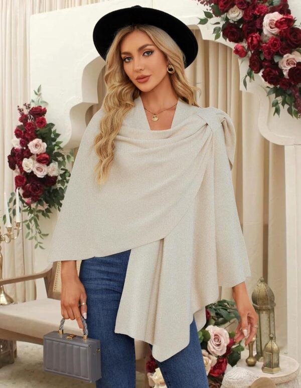 PULI Womens Large Cross Front Poncho Sweater Wrap Topper Knitted Elegant Shawls Cape for Fall Winter - Image 2