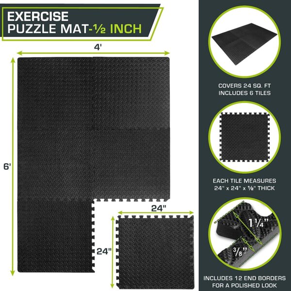 ProsourceFit Puzzle Exercise Mat ½ in, EVA Interlocking Foam Floor Tiles for Home Gym, Mat for Home Workout Equipment, Floor Padding for Kids, Cream, 24 in x 24 in x ½ in, 24 Sq Ft - 6 Tiles - Image 2