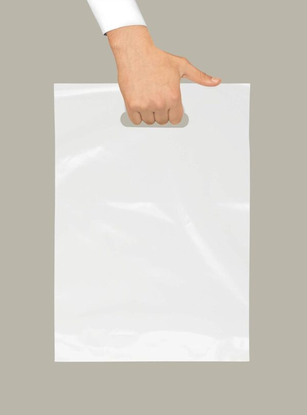 Purple Q Crafts Plastic Bag With Die Cut Handle 9  x 12  White Merchandise Bags 100 Pack for Retail, Gifts, Trade Show and More - Image 3