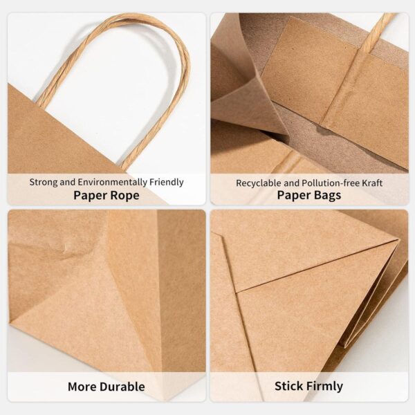 RACETOP Brown Paper Bags with Handles Bulk 100Pcs 8x4.5x10.8 Inch Gift Bags Bulk, Brown Kraft Paper Bags, Retail Bags, Party Bags, Shopping Bags, Favor Bags - Image 2