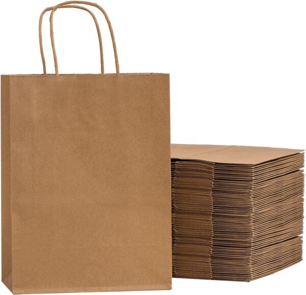 RACETOP Brown Paper Bags with Handles Bulk 100Pcs 8x4.5x10.8 Inch Gift Bags Bulk, Brown Kraft Paper Bags, Retail Bags, Party Bags, Shopping Bags, Favor Bags