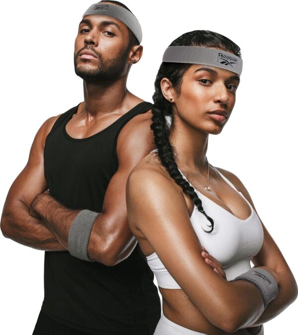 Reebok 3pc Unisex Athletic Sweatband Set - Workout Headband and Wristbands w/Stay Dry Technology, Terry Cloth Band Moisture-Wicking Fabric - Image 2