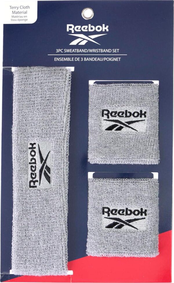 Reebok 3pc Unisex Athletic Sweatband Set - Workout Headband and Wristbands w/Stay Dry Technology, Terry Cloth Band Moisture-Wicking Fabric - Image 7