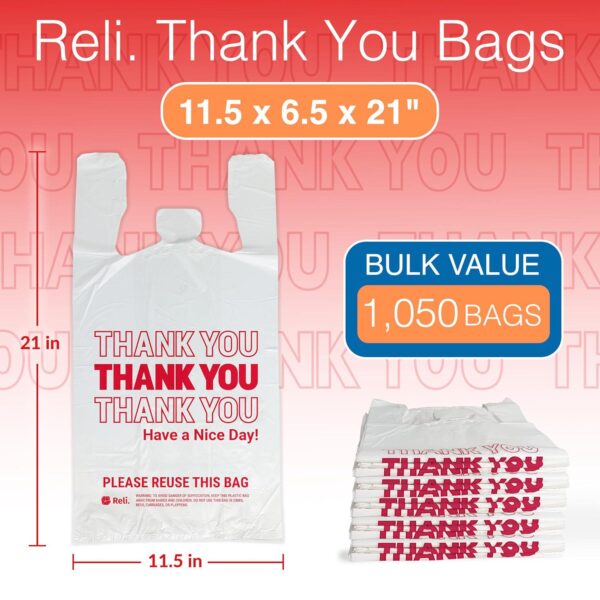Reli. Plastic Bags Thank You (1050 Count) | White Grocery Bags, Plastic Shopping Bags with Handles - Image 2