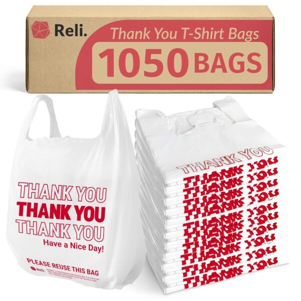 Reli. Plastic Bags Thank You (1050 Count) | White Grocery Bags, Plastic Shopping Bags with Handles