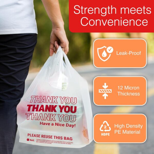 Reli. Plastic Bags Thank You (1050 Count) | White Grocery Bags, Plastic Shopping Bags with Handles - Image 4