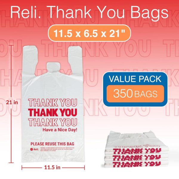 Reli. Thank You Plastic Bags (350 Count) (11.5  x 6.5  x 21 ) (White) - Grocery, Shopping Bag, Restaurants, Convenience Store - Image 2