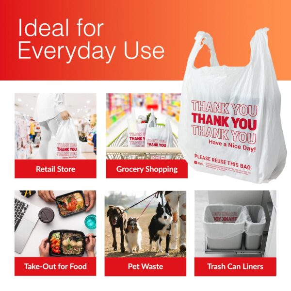 Reli. Thank You Plastic Bags (350 Count) (11.5  x 6.5  x 21 ) (White) - Grocery, Shopping Bag, Restaurants, Convenience Store - Image 7