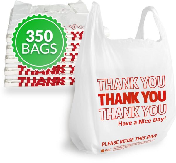 Reli. Thank You Plastic Bags (350 Count) (11.5  x 6.5  x 21 ) (White) - Grocery, Shopping Bag, Restaurants, Convenience Store
