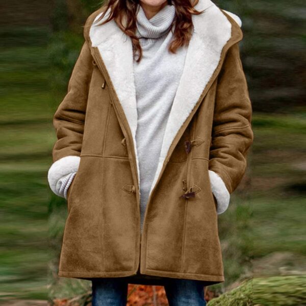 SHAOBGE Womens Plus Size Winter Coats Warm Sherpa Fleece Lined Jackets Hooded Parka Faux Suede Pea Coat Outerwear 2024 - Image 2