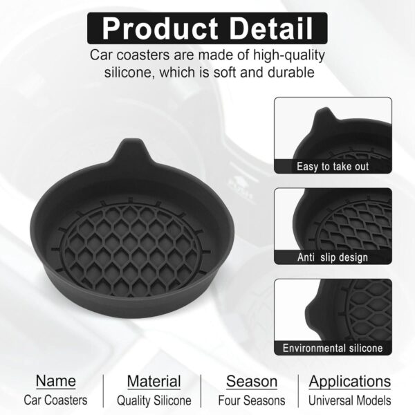 SINGARO Car Cup Holder Coaster, Silicone Cup Holder Insert, Universal Non-Slip Cup Holders, Car Accessories Interior for Women and Man Interior Sets 4 Pack Black - Image 3