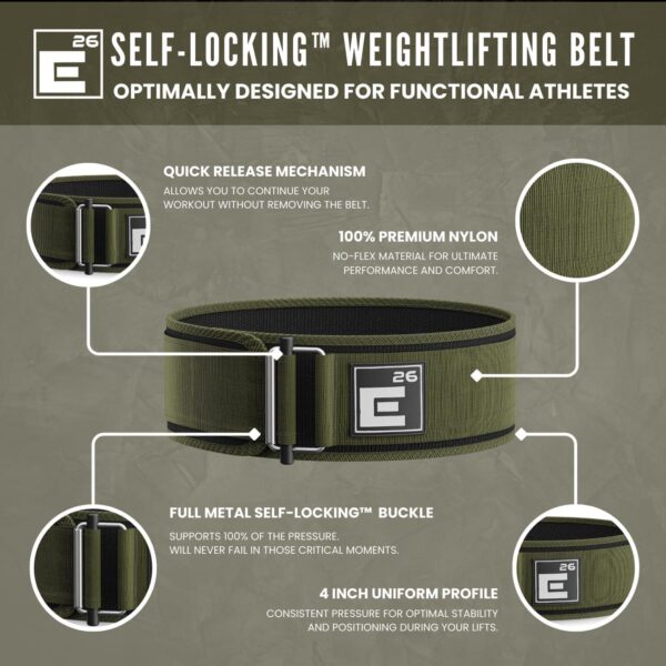 Self-Locking Weight Lifting Belt - Premium Weightlifting Belt for Serious Functional Fitness, Weight Lifting, and Olympic Lifting Athletes - Lifting Support for Men and Women - Deadlift Training Belt - Image 3