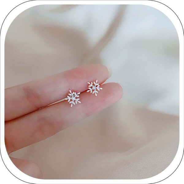 Snowflake Earrings for Women Dainty Snowflake Stud Earrings Cubic Zirconia Winter Flower Post Pin Earring Hypoallergenic - Image 2