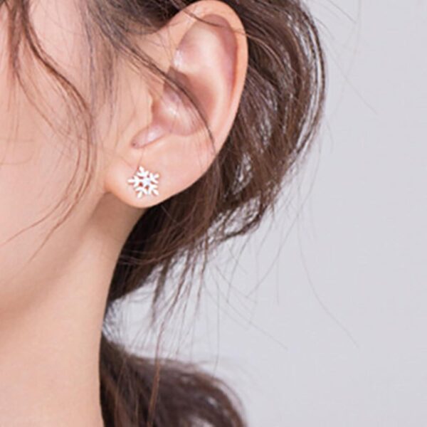 Snowflake Earrings for Women Dainty Snowflake Stud Earrings Cubic Zirconia Winter Flower Post Pin Earring Hypoallergenic - Image 4