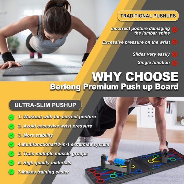 Solid Push Up Board 15 in 1 Home Workout Equipment Multi-Functional Pushup Stands System Fitness Floor Chest Muscle Exercise Professional Equipment Burn Fat Strength Training Arm Men and Women Weights - Image 6
