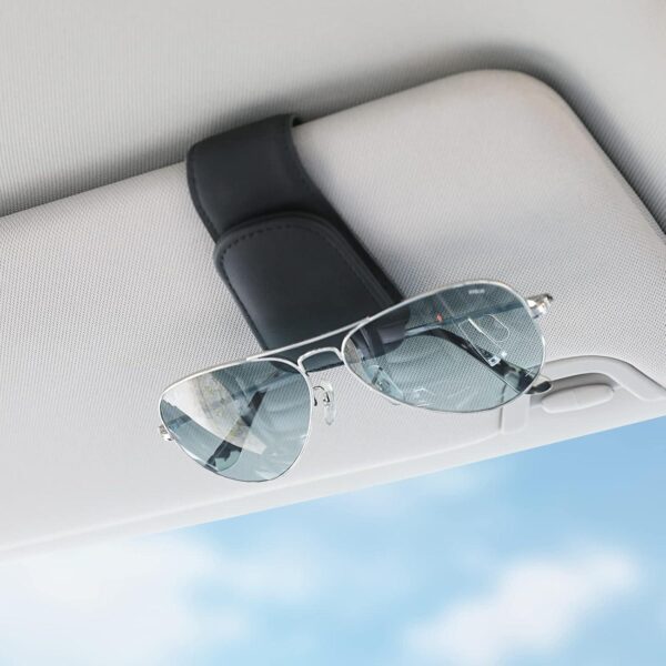 Sunglass Holder for Car Visor Sunglasses Clip Magnetic Leather Glasses Eyeglass Holder Truck Interior Car Accessories for Woman Man -Black - Image 8