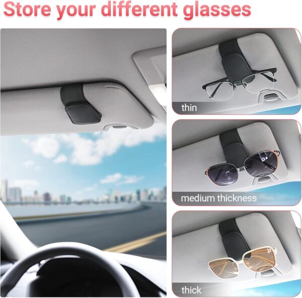Sunglass Holder for Car Visor Sunglasses Clip Magnetic Leather Glasses Eyeglass Holder Truck Interior Car Accessories for Woman Man -Black - Image 3
