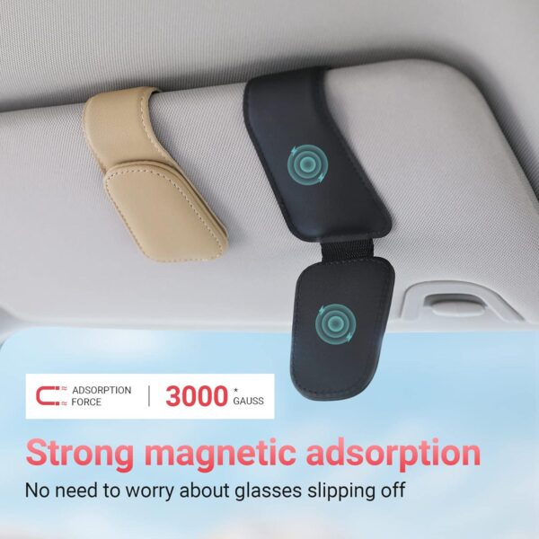 Sunglass Holder for Car Visor Sunglasses Clip Magnetic Leather Glasses Eyeglass Holder Truck Interior Car Accessories for Woman Man -Black - Image 5