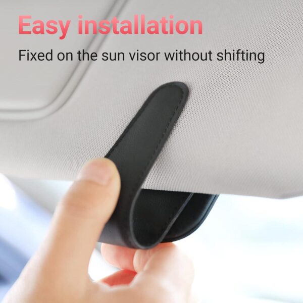 Sunglass Holder for Car Visor Sunglasses Clip Magnetic Leather Glasses Eyeglass Holder Truck Interior Car Accessories for Woman Man -Black - Image 4