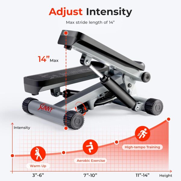 Sunny Health and Fitness Mini Steppers for Exercise at Home, Stair Step Workout Machine with Optional Resistance Bands, Full Body Cardio Equipment, Optional Free SunnyFit App Connection Smart Stepper - Image 3