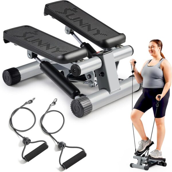 Sunny Health and Fitness Mini Steppers for Exercise at Home, Stair Step Workout Machine with Optional Resistance Bands, Full Body Cardio Equipment, Optional Free SunnyFit App Connection Smart Stepper