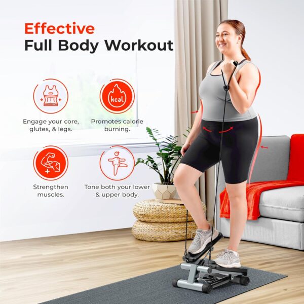 Sunny Health and Fitness Mini Steppers for Exercise at Home, Stair Step Workout Machine with Optional Resistance Bands, Full Body Cardio Equipment, Optional Free SunnyFit App Connection Smart Stepper - Image 2
