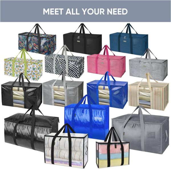 TICONN 6 Pack Extra Large Moving Bags with Zippers and Carrying Handles, Heavy-Duty Storage Tote Moving Boxes for Space Saving - Image 6