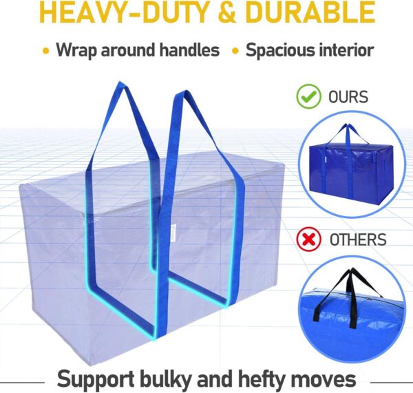 TICONN 6 Pack Extra Large Moving Bags with Zippers and Carrying Handles, Heavy-Duty Storage Tote Moving Boxes for Space Saving - Image 2