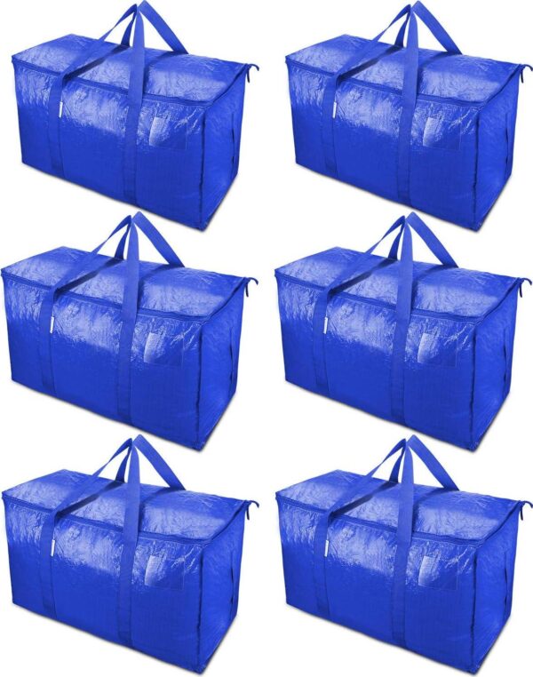 TICONN 6 Pack Extra Large Moving Bags with Zippers and Carrying Handles, Heavy-Duty Storage Tote Moving Boxes for Space Saving