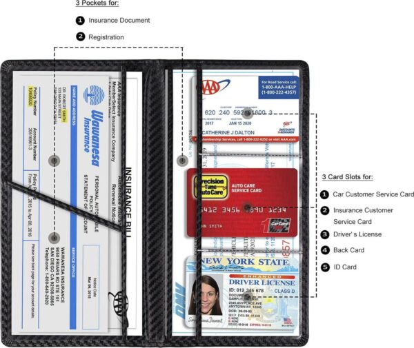 TOURSUIT Car Registration and Insurance Card Holder, Vehicle License Document Glove Box Compartment Organizer, Interior Car Accessories for Women Men Teens (Carbon Fiber Black) - Image 2