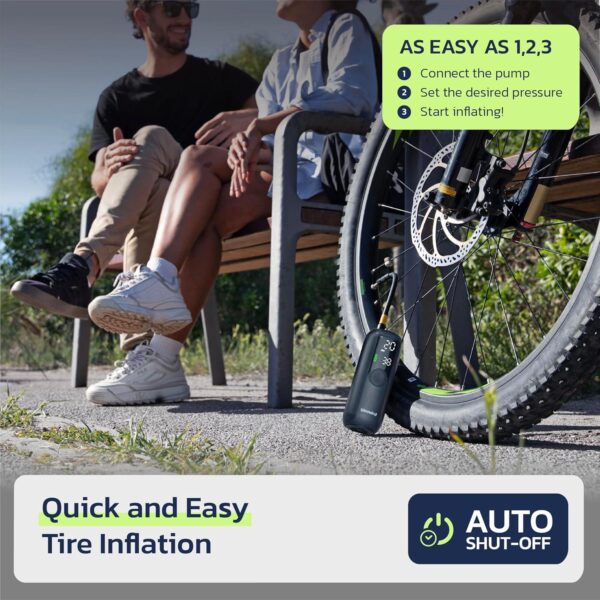 Tire Inflator Portable Air Compressor, Electric Bike Tire Pump With Gauge, Air Pump For Car Tires, 150PSI, Mobile Air Compressor for Car, Motorcycle, Electric Bike, by Woowind - Image 3