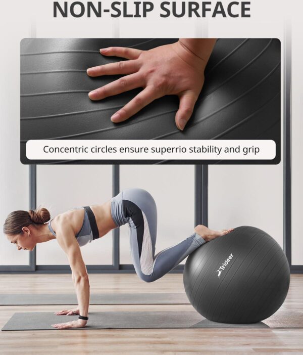 Trideer Yoga Ball Exercise Ball for Working Out, 5 Sizes Gym Ball, Birthing Ball for Pregnancy, Swiss Ball for Physical Therapy, Balance, Stability, Fitness, Office Ball Chair, Quick Pump Included - Image 4