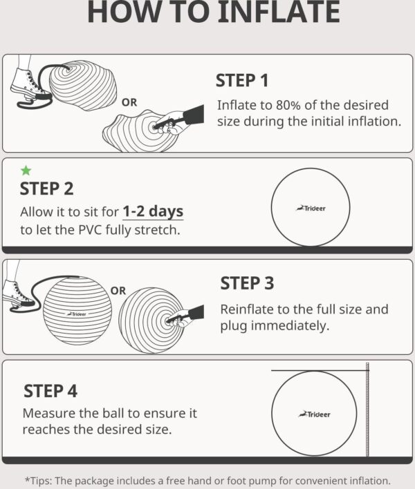 Trideer Yoga Ball Exercise Ball for Working Out, 5 Sizes Gym Ball, Birthing Ball for Pregnancy, Swiss Ball for Physical Therapy, Balance, Stability, Fitness, Office Ball Chair, Quick Pump Included - Image 7