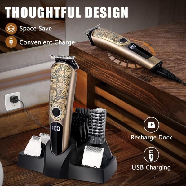Ufree Gifts for Men, Beard Trimmer for Men with Charging Stand, IPX7 Waterproof Electric Razor Shavers for Men, Clippers for Hair Cutting, Mens Grooming Kit for Mustache Nose Facial Body - Image 5