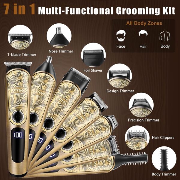Ufree Gifts for Men, Beard Trimmer for Men with Charging Stand, IPX7 Waterproof Electric Razor Shavers for Men, Clippers for Hair Cutting, Mens Grooming Kit for Mustache Nose Facial Body - Image 7