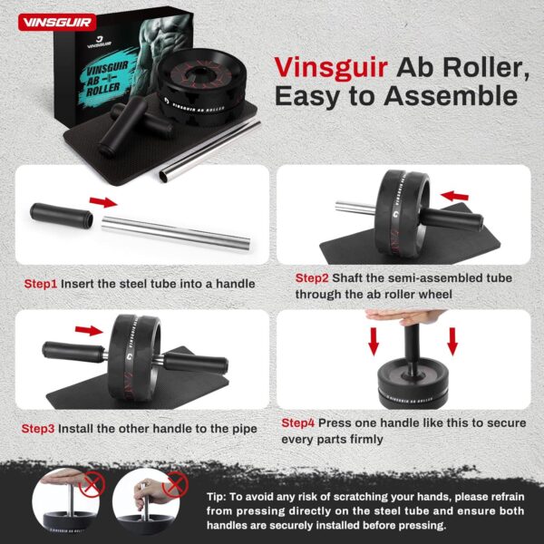 Vinsguir Ab Roller Wheel, Abs Workout Equipment for Abdominal and Core Strength Training, Exercise Wheels for Home Gym, Fitness Equipment for Core Workout with Knee Pad Accessories - Image 6