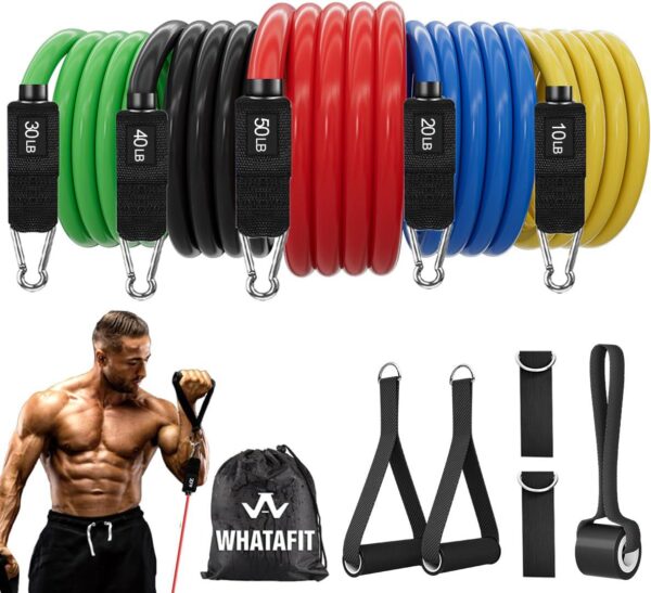 WHATAFIT Resistance Bands, Exercise Bands Resistance Bands for Working Out, Work Out Bands with Handles for Men and Women Fitness, Strength Training Home Gym Equipment