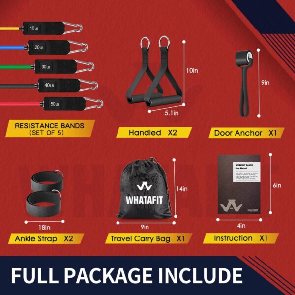 WHATAFIT Resistance Bands, Exercise Bands Resistance Bands for Working Out, Work Out Bands with Handles for Men and Women Fitness, Strength Training Home Gym Equipment - Image 2