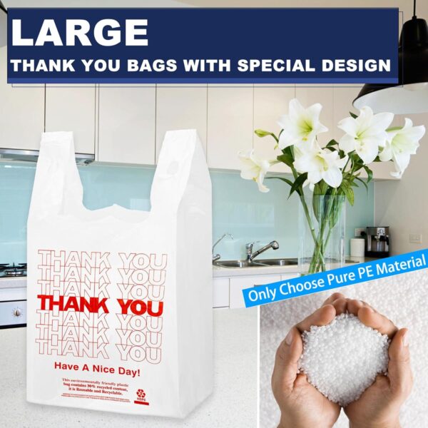 White Thank you T shirt bag, Grocery shopping bag Reusable and Disposable Supermarket Bag 11''x6''x21'' 100PCS - Image 2