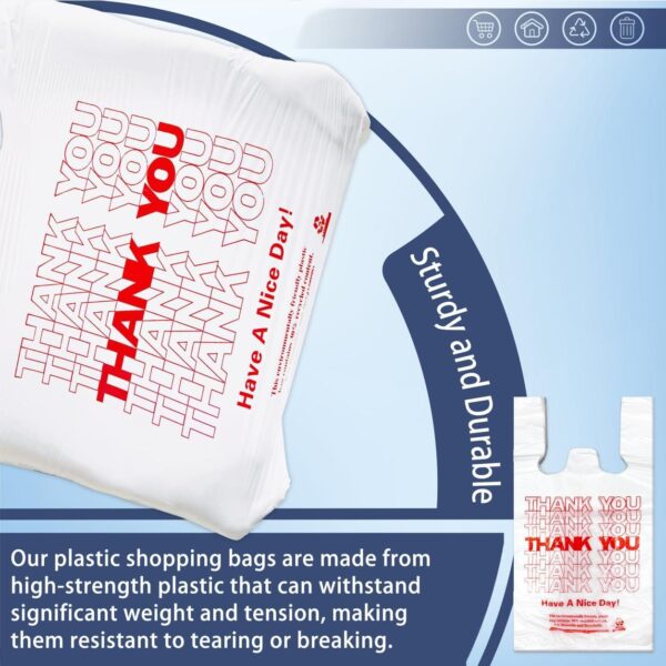 White Thank you T shirt bag, Grocery shopping bag Reusable and Disposable Supermarket Bag 11''x6''x21'' 100PCS - Image 5