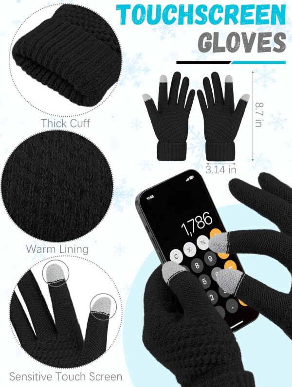 Winter Beanie Hat Scarf Gloves, Warm Fleece Knit Winter Hats Touch Screen Gloves Neck Scarf Set Winter Gifts for Unisex Adult - Image 3