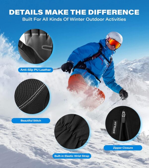 Winter Gloves Men and Women Made with 3M Premium Insulation, Waterproof Snow Ski Gloves with 10 Touchscreen Fingers and 5-Layer Fabric, Windproof Thermal Warm Gloves for Cold Weather - Image 5