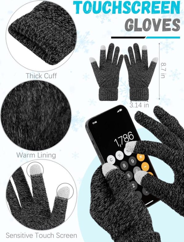 Winter Hat Scarf Gloves and Ear Warmer, Warm Knit Beanie Hat Touch Screen Gloves Set Winter Gifts Neck Scarves for Women - Image 3