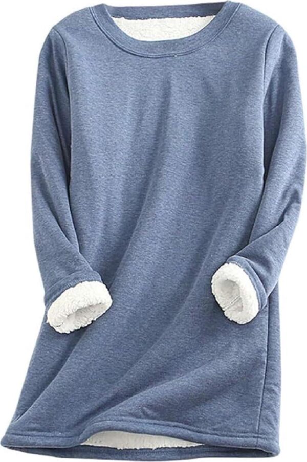 Women Sherpa Lined Fleece Fleece Crewneck Sweatshirt Winter Warm Pullover Loungewear Oversized Soft Tunic Outerwear